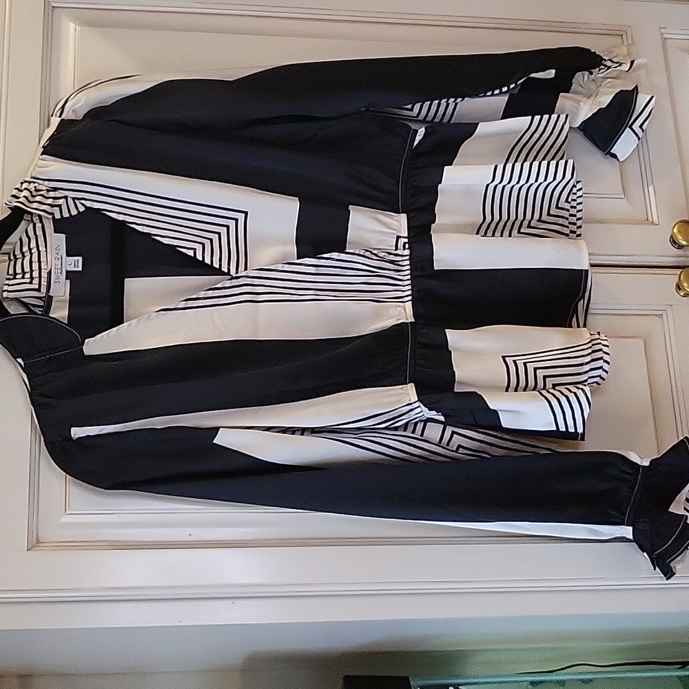 Black and white peplum dress shirt